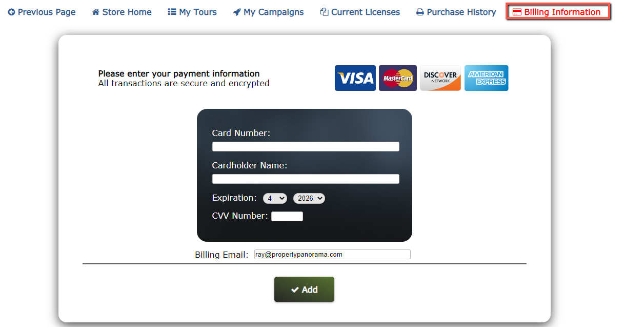 store billing card